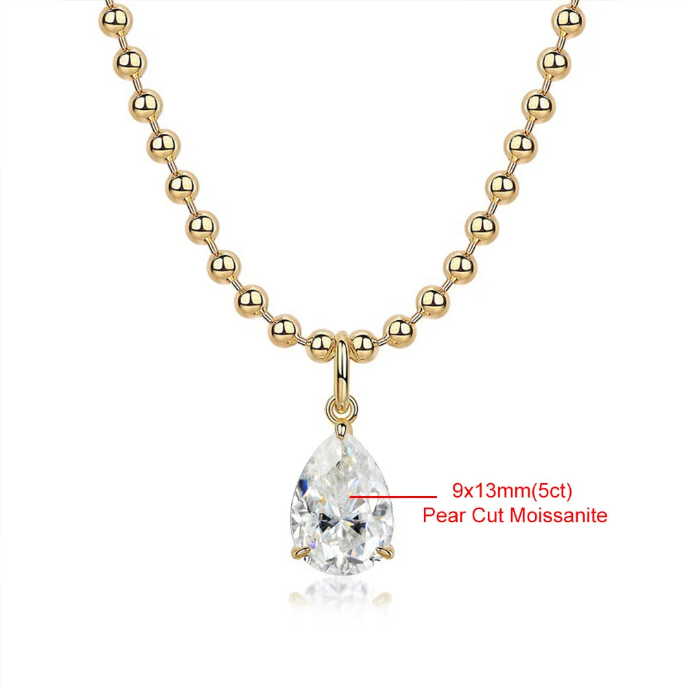 5CT Pear Cut Moissanite Bead Chain Necklace