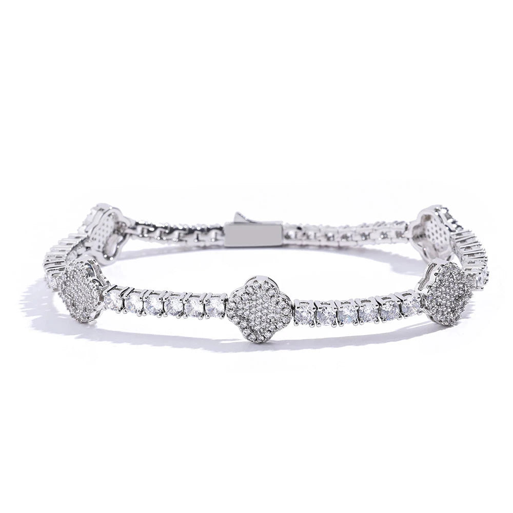 Four Leaf Clover Details Moissanite Tennis Bracelet - Gift For Him and Her