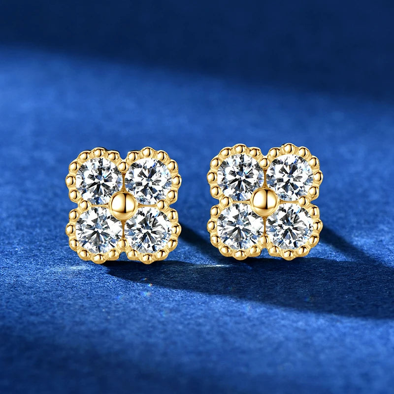 18k Gold Plated Clover Flower Moissanite Necklace, Earrings & Bracelet Set