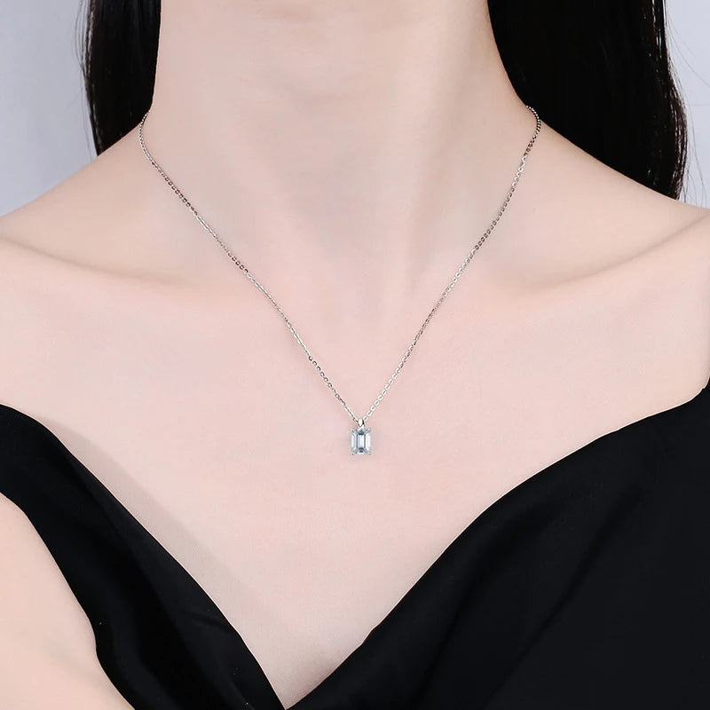 Emerald Cut Moissanite 18K Gold Plated Necklace