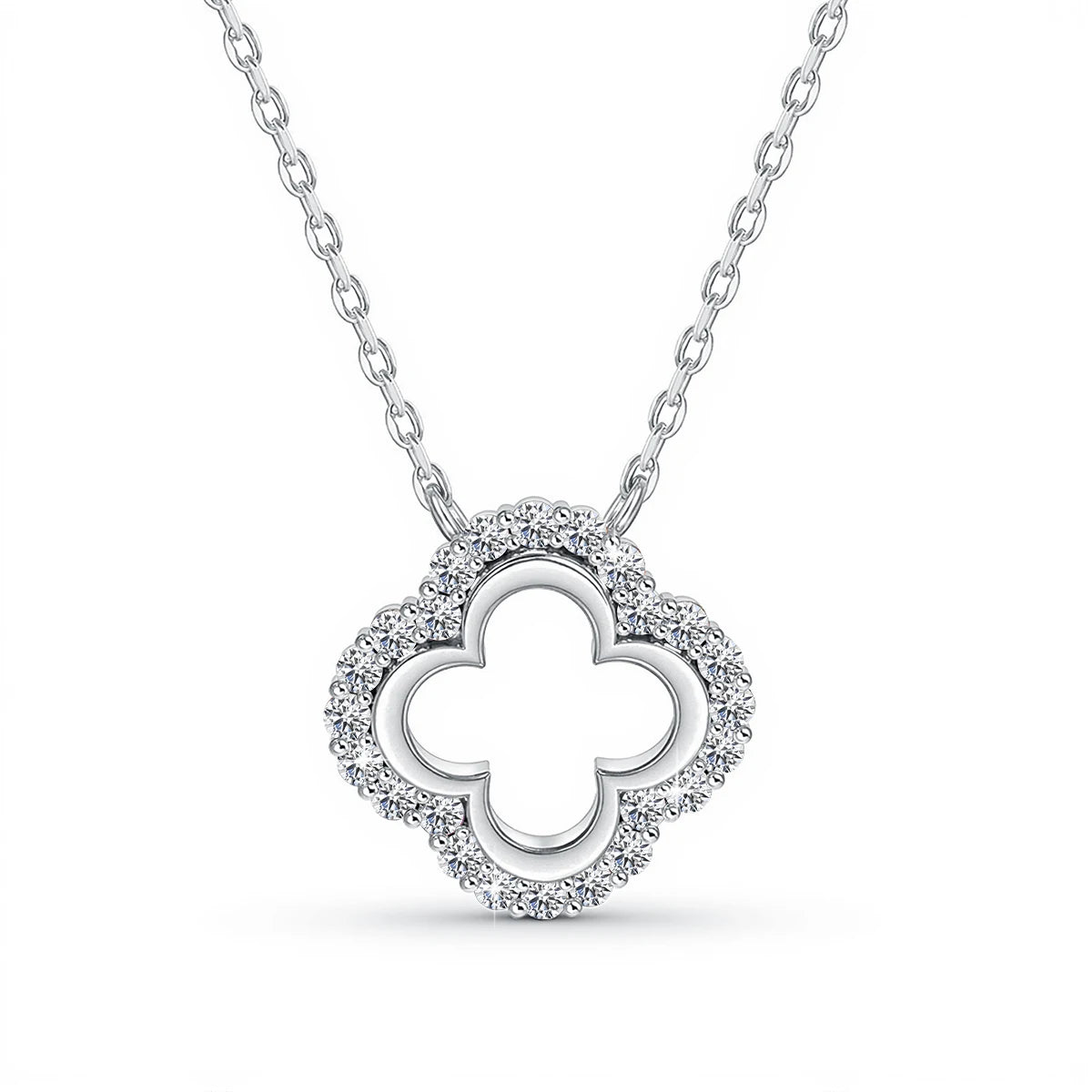 Four Leaf Clover Loop Moissanite 18K Gold Plated Necklace - Gift for Her