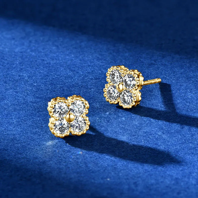18k Gold Plated Clover Flower Moissanite Necklace, Earrings & Bracelet Set