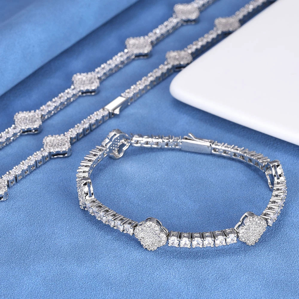 Four Leaf Clover Details Moissanite Tennis Bracelet - Gift For Him and Her
