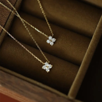 Moissanite Four-leaf Flower Necklace with a Matching Earrings