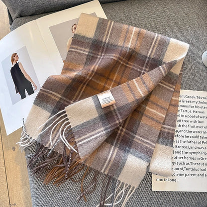 100% Wool Plaid Scarf - Christmas Gift for Men and Women