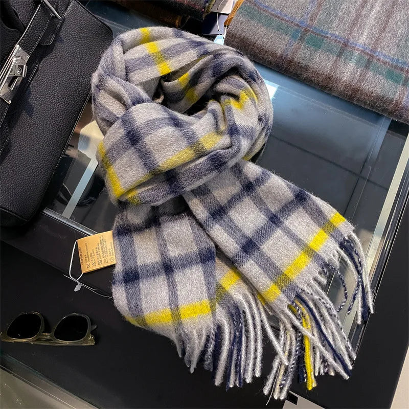100% Wool Plaid Scarf - Christmas Gift for Men and Women