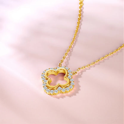 Four Leaf Clover Loop Moissanite 18K Gold Plated Necklace - Gift for Her