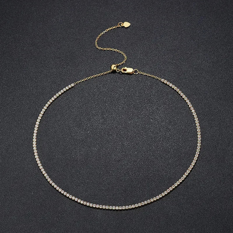 Moissanite Tennis Choker 18K Gold Pleated Necklace