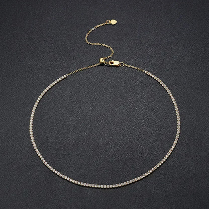 Moissanite Tennis Choker 18K Gold Pleated Necklace