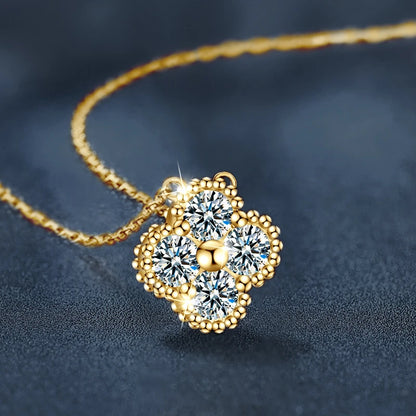 18k Gold Plated Clover Flower Moissanite Necklace, Earrings & Bracelet Set