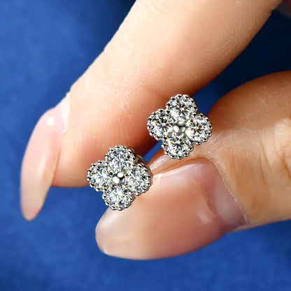 18k Gold Plated Clover Flower Moissanite Necklace, Earrings & Bracelet Set