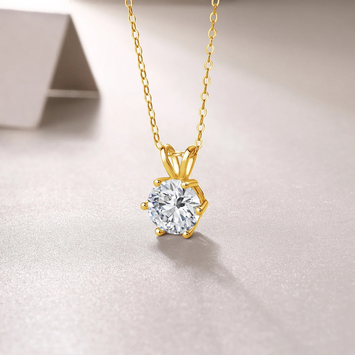 Real 14k Gold Pendant Round Cut Moissanite Necklaces