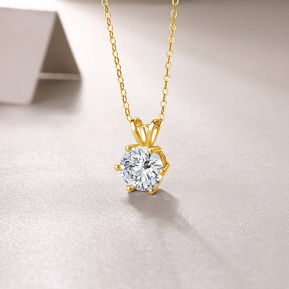 Real 14k Gold Pendant Round Cut Moissanite Necklaces