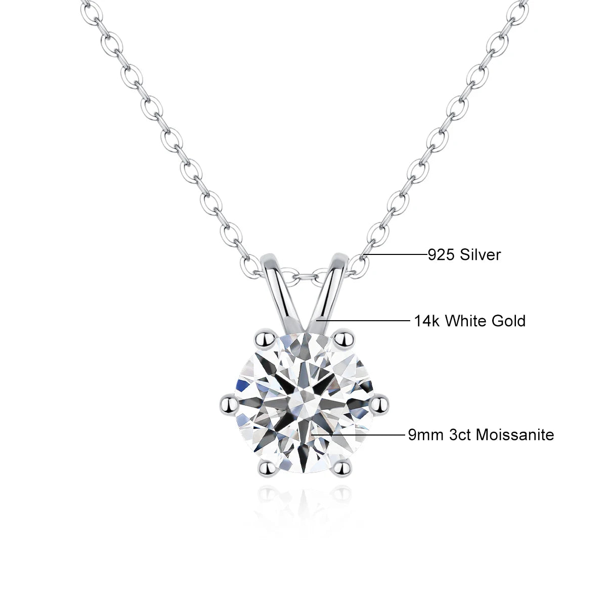 Real 14k Gold Pendant Round Cut Moissanite Necklaces