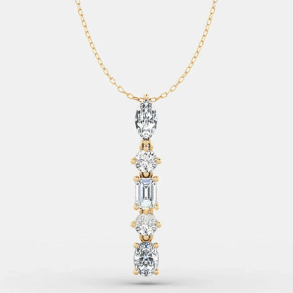 2.1 Carat 5-Stone Moissanite Necklace - Marquise, Round, Oval, Emerald Cut Moissanite