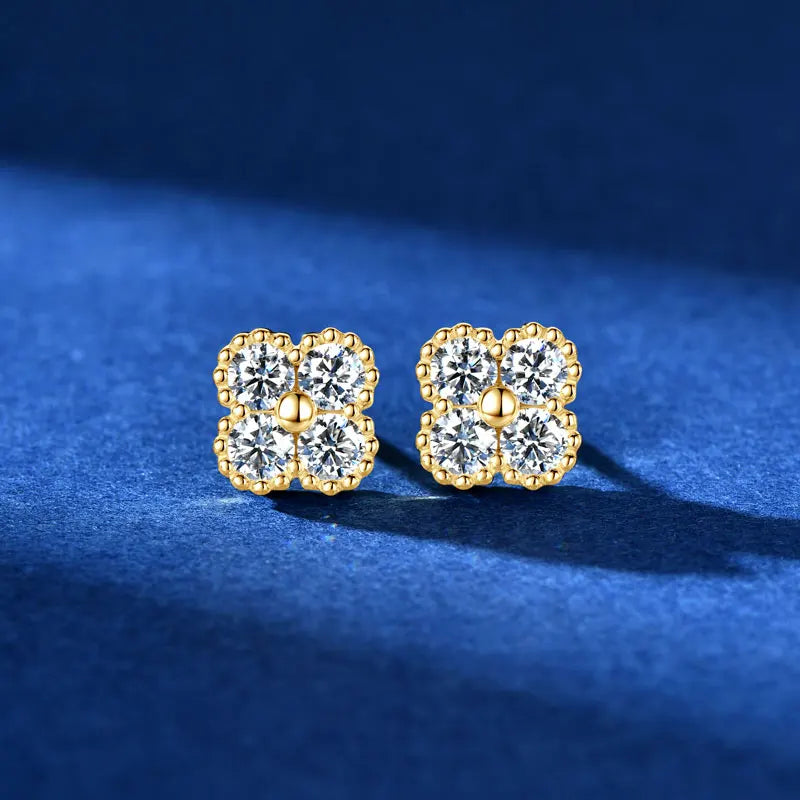 18k Gold Plated Clover Flower Moissanite Necklace, Earrings & Bracelet Set
