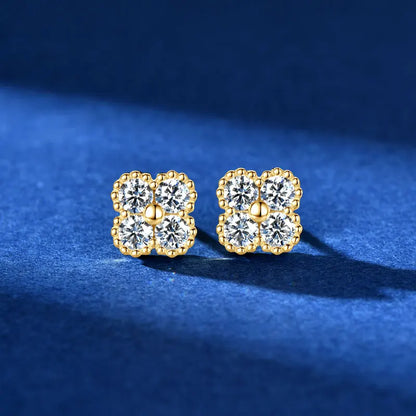 18k Gold Plated Clover Flower Moissanite Necklace, Earrings & Bracelet Set