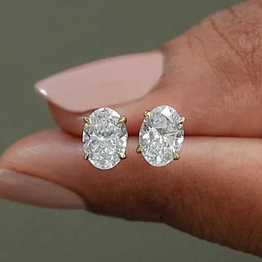 Oval Cut Moissanite Stud Earrings - Christmas Gift