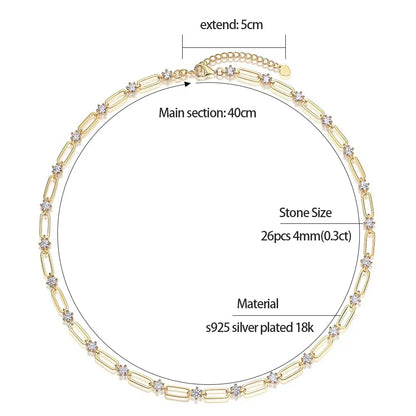 Moissanite Chain Choker Necklace 18K Gold Plated - Christmas Gift for Women