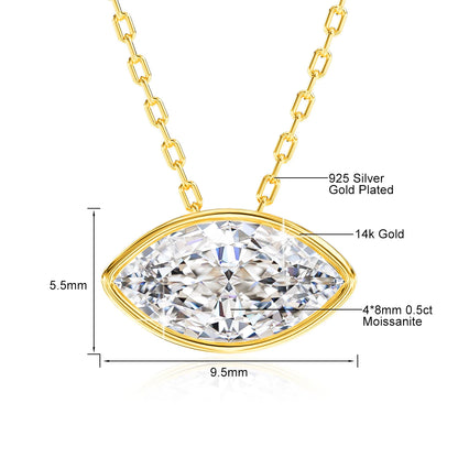100% 14K Gold Marquise Cut Moissanite Pendant Necklace