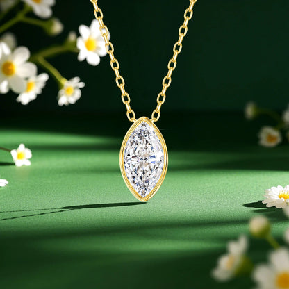100% 14K Gold Marquise Cut Moissanite Pendant Necklace