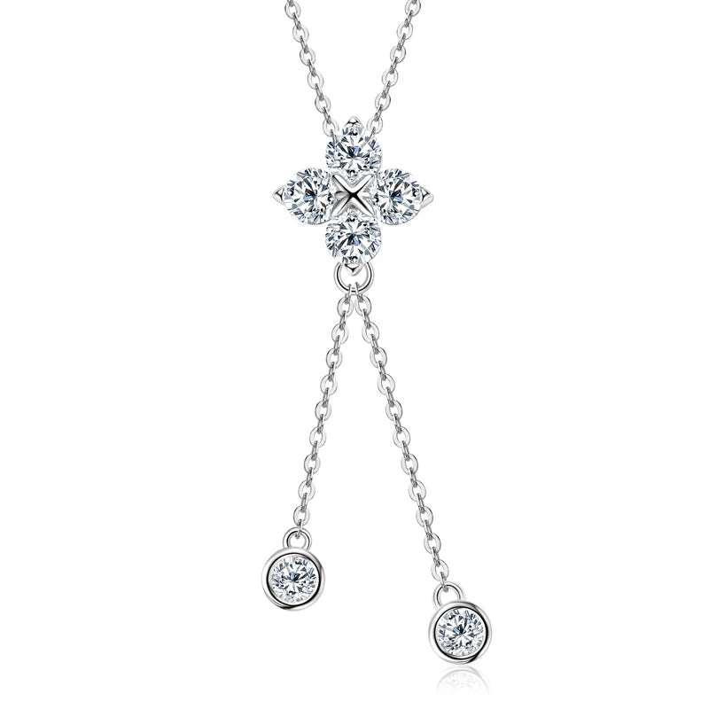 Four Leaf Clover Moissanite Tassel Necklace - Gift for Her