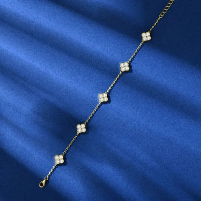 18k Gold Plated Clover Flower Moissanite Necklace, Earrings & Bracelet Set