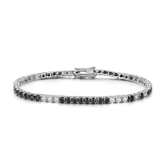 Black and White Moissanite Tennis Bracelet – 18K Gold Plated, GRA Certified