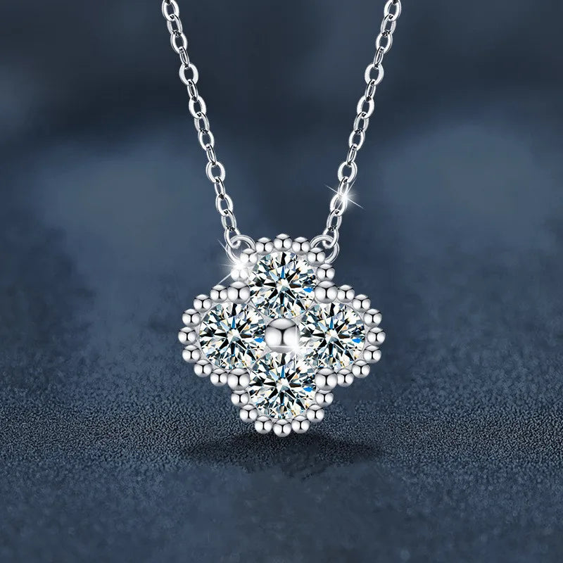 18k Gold Plated Clover Flower Moissanite Necklace, Earrings & Bracelet Set