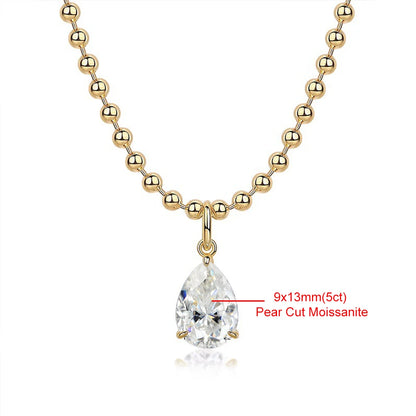 5CT Pear Cut Moissanite Bead Chain Necklace