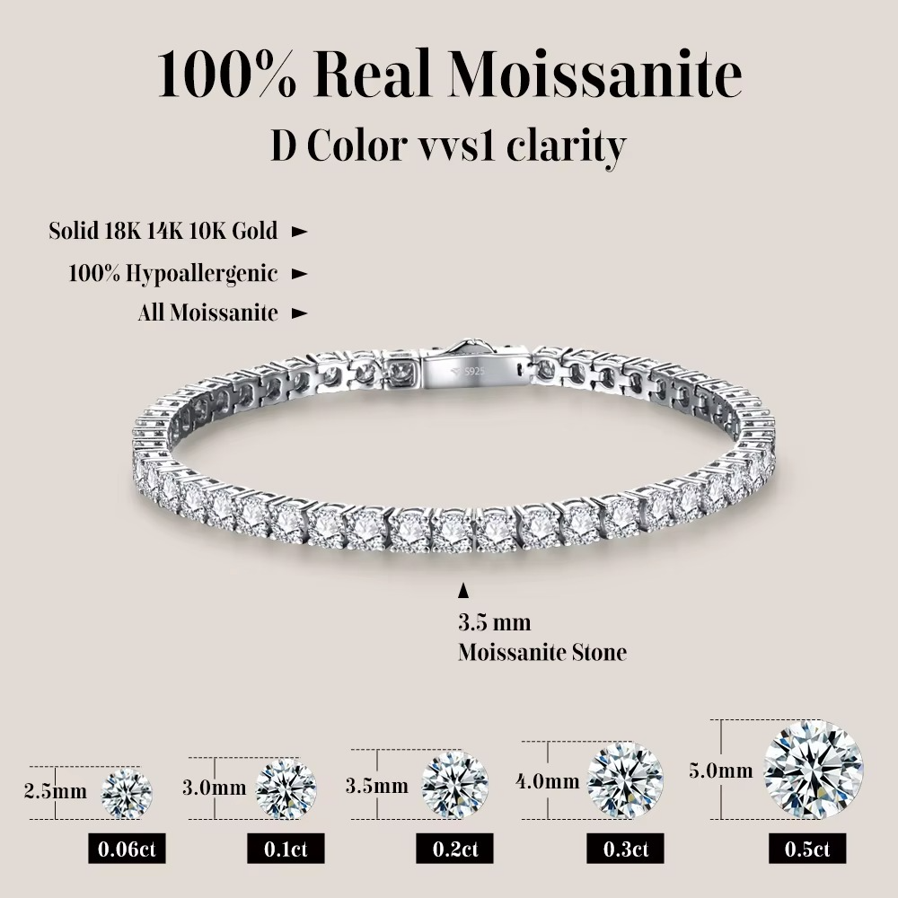 Moissanite Tennis Bracelet 18k White Gold Plated with GRA