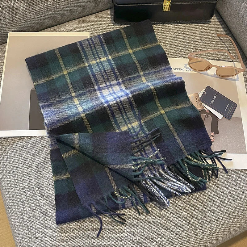 100% Wool Plaid Scarf - Christmas Gift for Men and Women