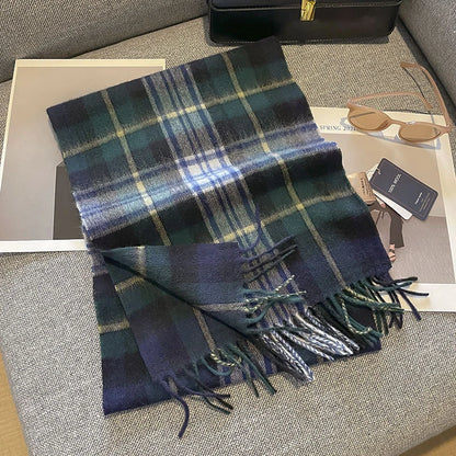 100% Wool Plaid Scarf - Christmas Gift for Men and Women