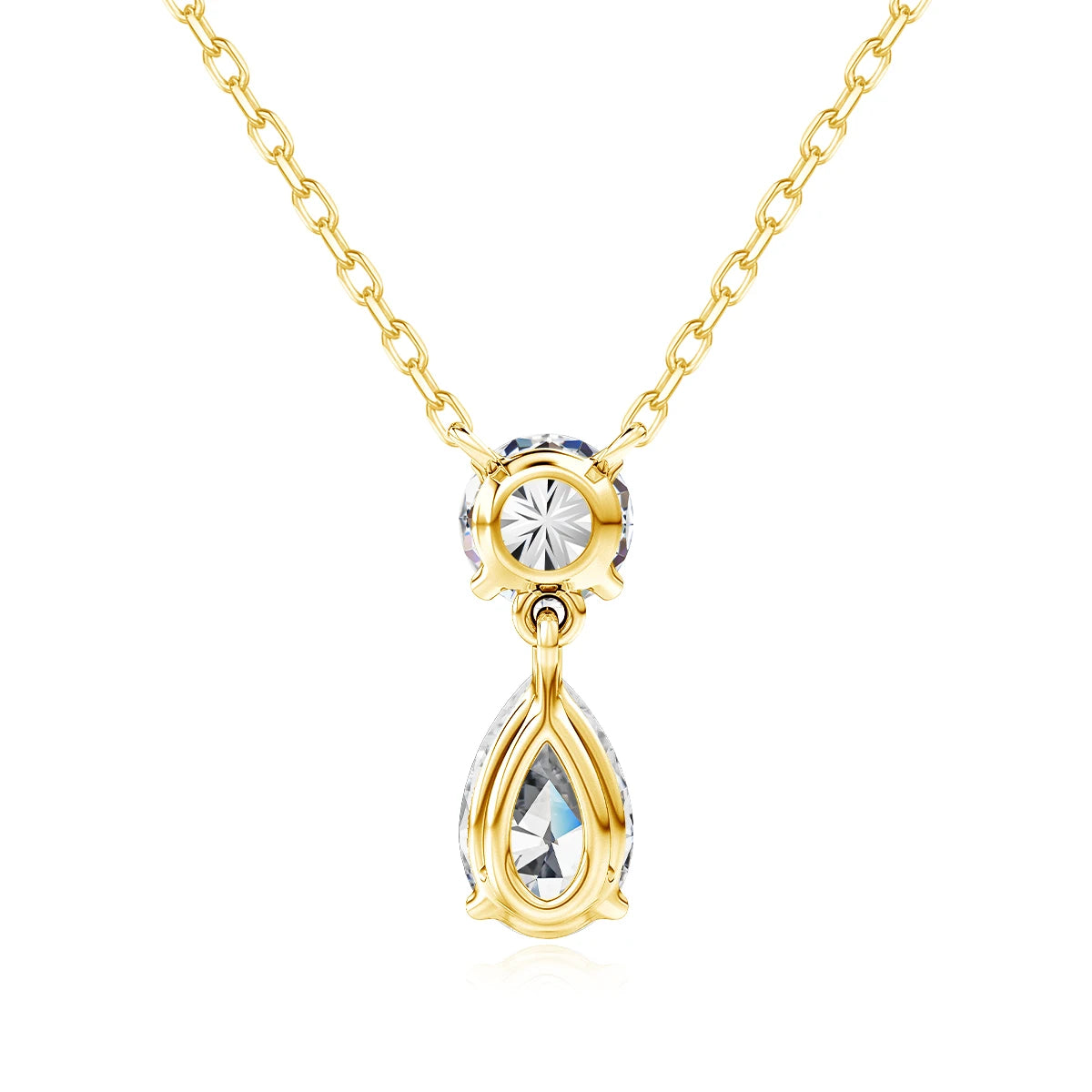 18K Gold Plated Two-Stone Moissanite Necklace – Round & Pear Cut D Color VVS1