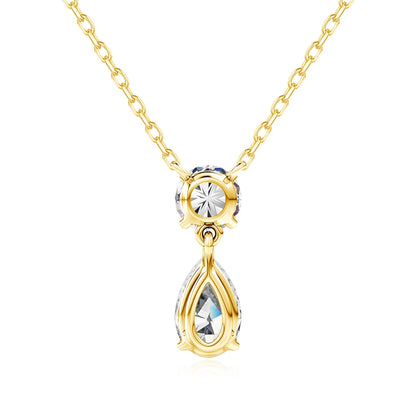 18K Gold Plated Two-Stone Moissanite Necklace – Round & Pear Cut D Color VVS1