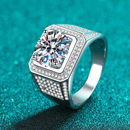 White Gold Plated 10-Carat Moissanite Men's Ring
