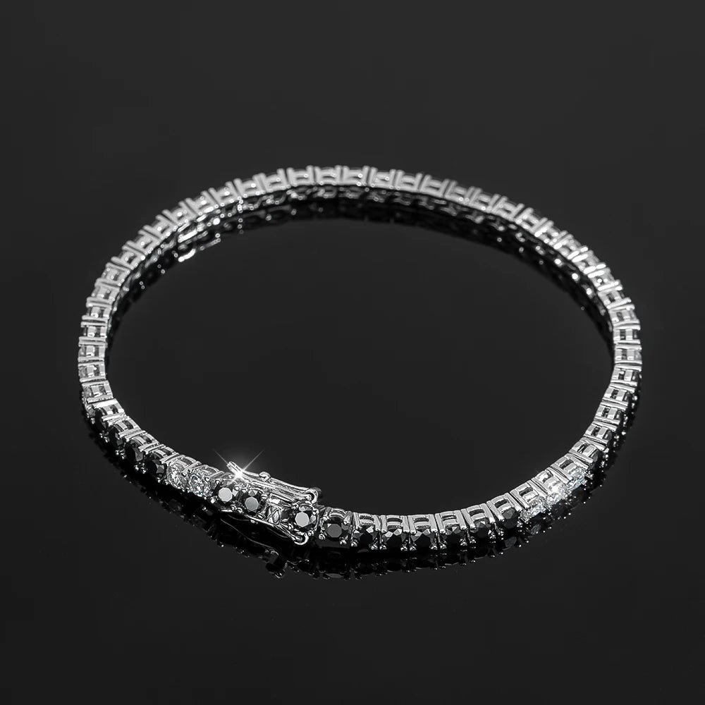 Black and White Moissanite Tennis Bracelet – 18K Gold Plated, GRA Certified