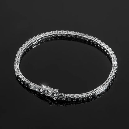 Black and White Moissanite Tennis Bracelet – 18K Gold Plated, GRA Certified