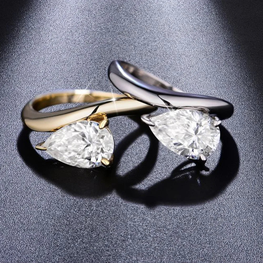 18K Gold Plated 1.5/3CT East-West Pear Cut Moissanite Ring Pinky Ring