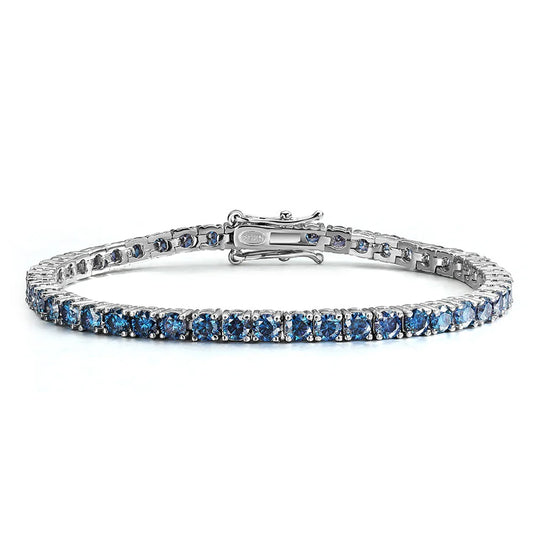 Blue Moissanite Tennis Bracelet - 18K Gold Pleated, GRA Certified