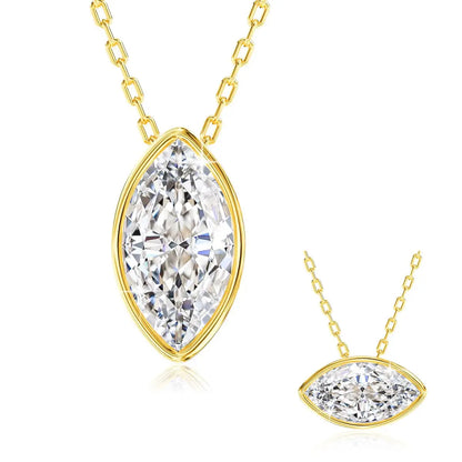 100% 14K Gold Marquise Cut Moissanite Pendant Necklace