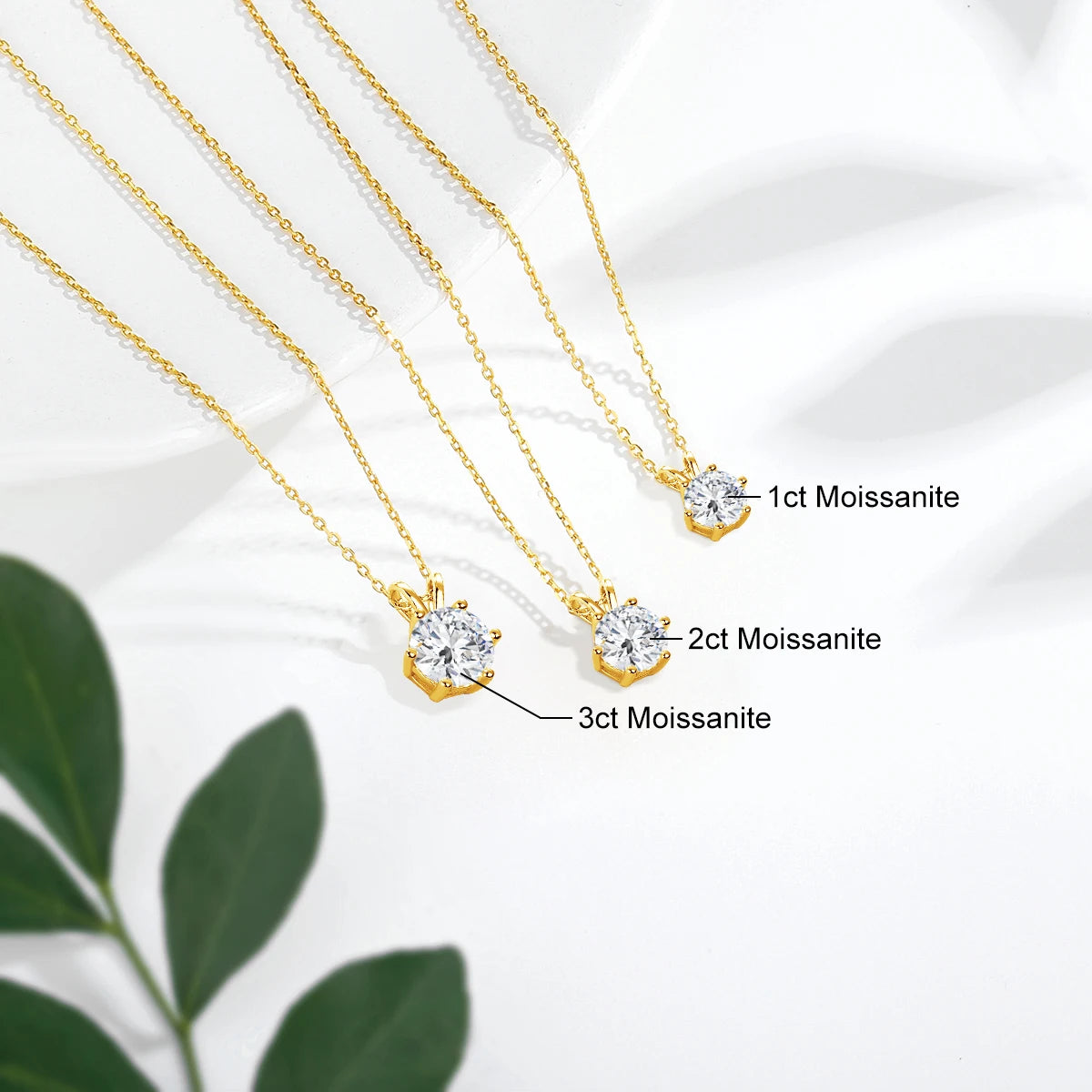 Real 14k Gold Pendant Round Cut Moissanite Necklaces