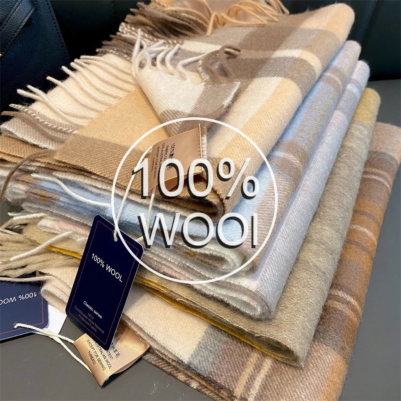 100% Wool Plaid Scarf - Christmas Gift for Men and Women