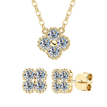 18k Gold Plated Clover Flower Moissanite Necklace, Earrings & Bracelet Set