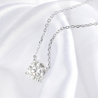 Round Cut Moissanite White Gold Plated Necklace