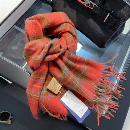 100% Wool Plaid Scarf - Christmas Gift for Men and Women