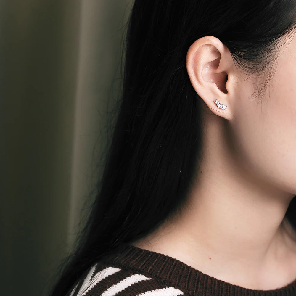 3-Stone Moissanite Stud Earrings – 18K Gold Plated, Gift for Her