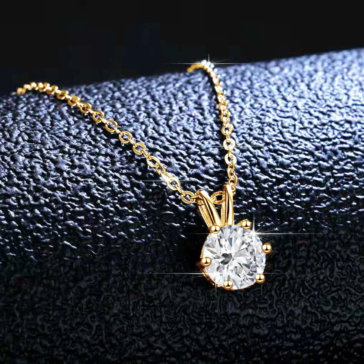 Real 14k Gold Pendant Round Cut Moissanite Necklaces