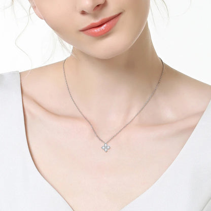 Moissanite Four-leaf Flower Necklace with a Matching Earrings