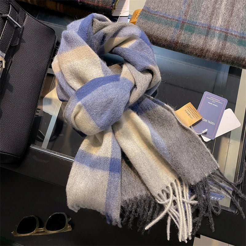 100% Wool Plaid Scarf - Christmas Gift for Men and Women